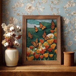 Monarch Butterfly Faux Art Print, Mexican Folk Art